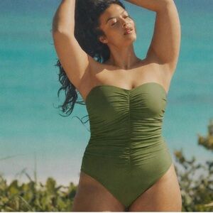 NWT J. Crew Ruched Sweetheart One Piece Swimsuit (Safari) - 24